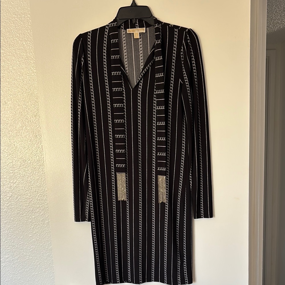 Michael Kors Black and Gray Long Sleeve Dress